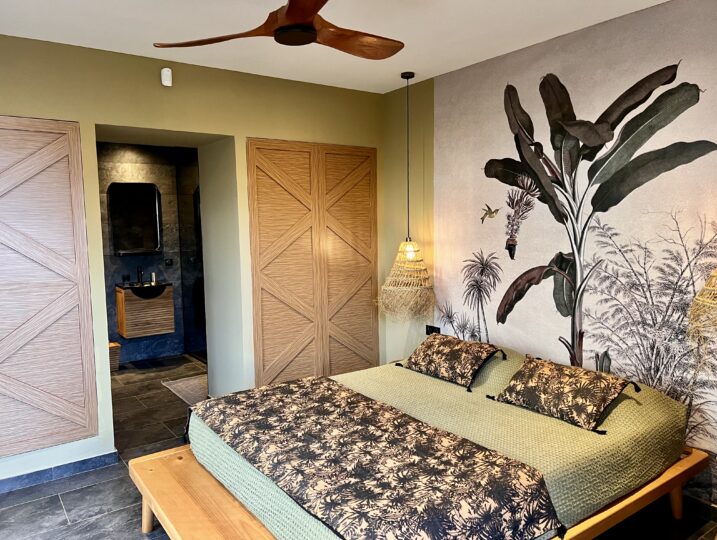 Chambre confortable avec décoration créole dans une maison à louer à Saint Pierre